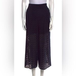 Zimmermann 100# cotton eyelet navy blue cropped wide leg pants, US4-6